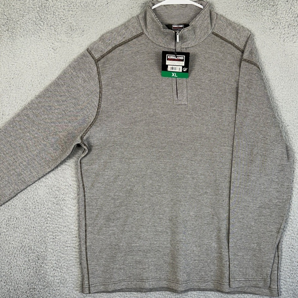 NEW Kirkland Signature Sweater Mens XL Brown Pima Cotton Querter Zip Pullover